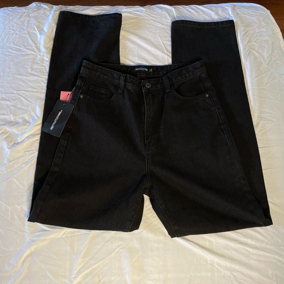 Pretty Little Thing Washed Black High Waist Straight Leg Jeans - Picture 9 of 9